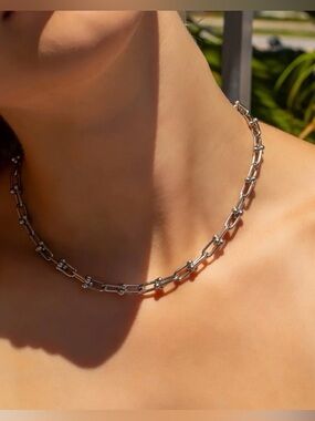 Silver U Shape Graduated Link Charm Chain Necklace
